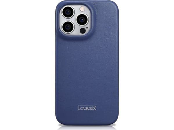 iCarer iCarer CE Premium läderfodral iPhone 14 Pro Max läderfodral med magnetisk flik MagSafe blå (WMI14220716-BU)