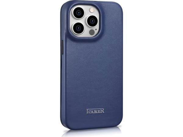 iCarer iCarer CE Premium läderfodral iPhone 14 Pro Max läderfodral med magnetisk flik MagSafe blå (WMI14220716-BU)