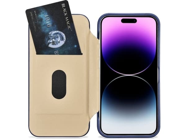 iCarer iCarer CE Premium läderfodral iPhone 14 Pro Max läderfodral med magnetisk flik MagSafe blå (WMI14220716-BU)