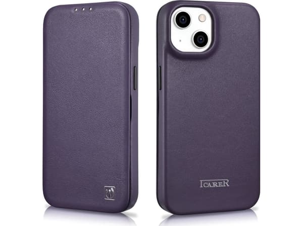 iCarer iCarer CE Premium Leather Folio Case iPhone 14 Plus Leather Flip Case Magnetic MagSafe Dark Purple (WMI14220715-DP)