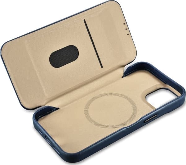 iCarer iCarer CE Öljyvaha Premium Leather Folio Case iPhone 14 Plus nahkakotelo magneettiläpällä MagSafe sininen (AKI14220707-BU)