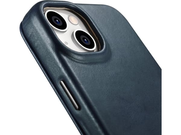iCarer iCarer CE Öljyvaha Premium Leather Folio Case iPhone 14 Plus nahkakotelo magneettiläpällä MagSafe sininen (AKI14220707-BU)
