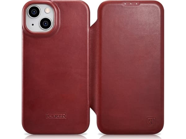 iCarer iCarer CE Oil Wax Premium Leather Folio Case iPhone 14 Plus Lærveske med Flip Magnetic MagSafe rød (AKI14220707-RD)