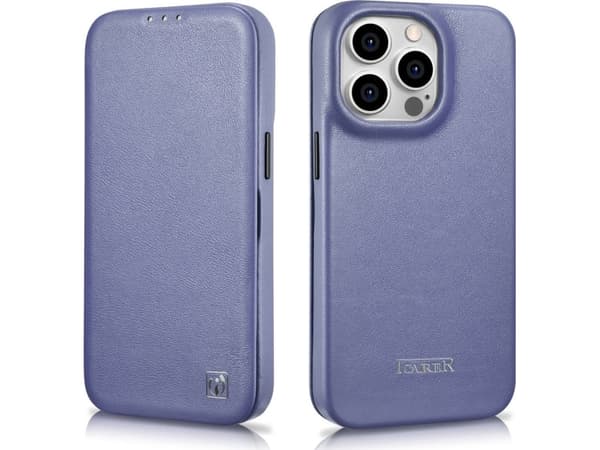 iCarer iCarer CE Premium Leather Folio Case iPhone 14 Pro Max nahkakotelo magneettiläpällä MagSafe vaaleanlila (WMI14220716-LP)