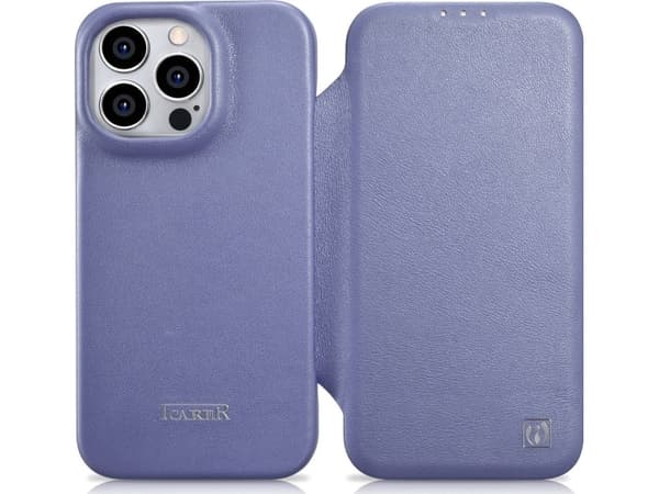 iCarer iCarer CE Premium Leather Folio Case iPhone 14 Pro Max nahkakotelo magneettiläpällä MagSafe vaaleanlila (WMI14220716-LP)