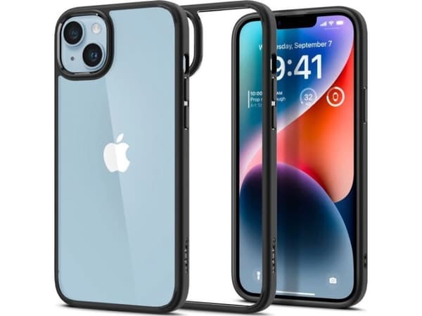 Spigen ACS04681, Omslag, Apple, iPhone 14, 15,5 cm (6.1"), Svart, Transparent