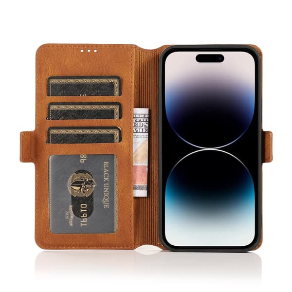 iPhone 15 Plus - Elegant Flip Wallet Skinnfodral Brun Brown