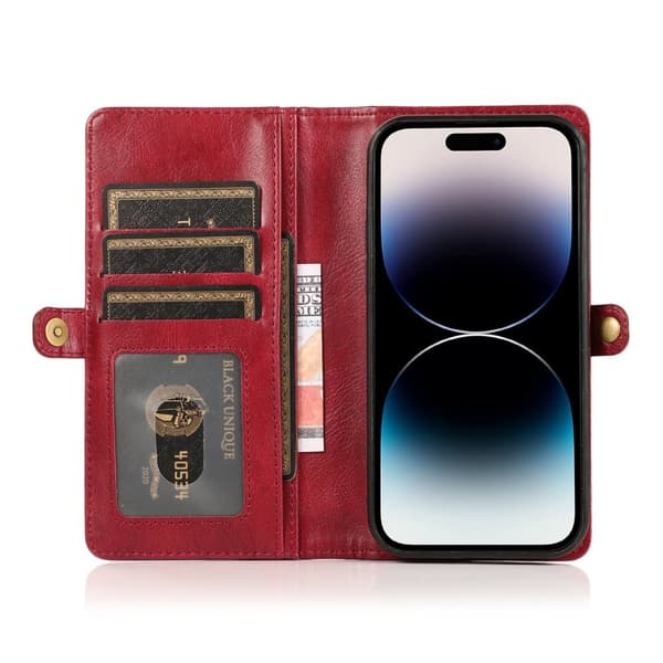 iPhone 15 Pro - Elegant Plånboksfodral i Lyxigt Läder med Korthållare