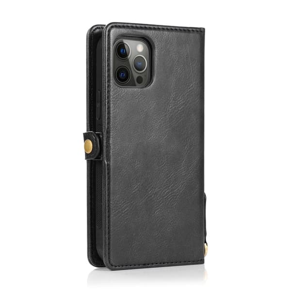 iPhone 15 Pro - Elegant Plånboksfodral i Lyxigt Läder med Korthållare Svart