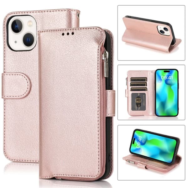 iPhone15PLUS - Stilrent Fodral med Dragkedja, Flip-Fodral med Axelrem