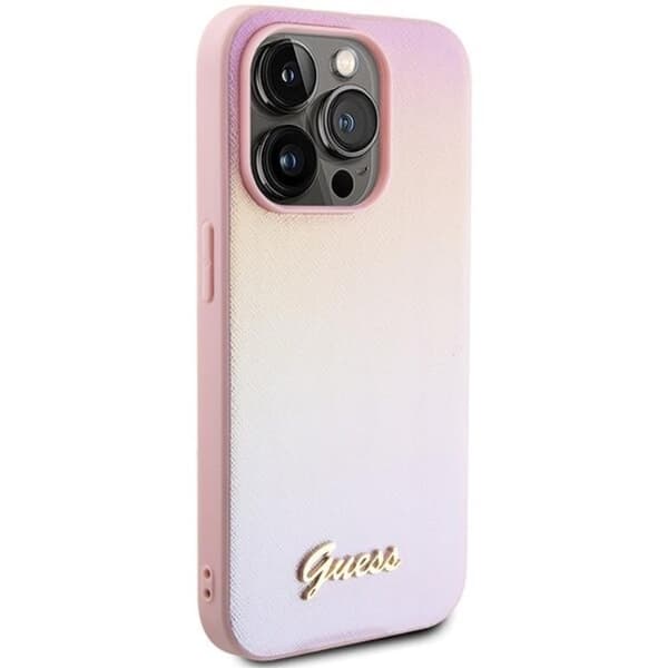 Guess iPhone 15 Pro Max Mobilskal Saffiano Iridescent Script - Rosa