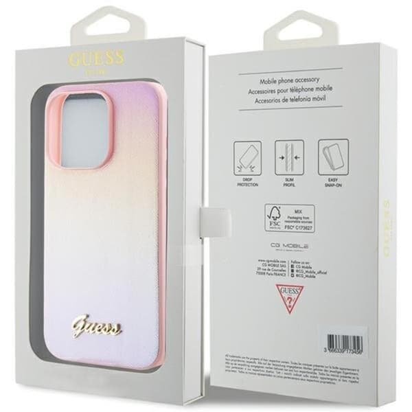 Guess iPhone 15 Pro Max Mobilskal Saffiano Iridescent Script - Rosa