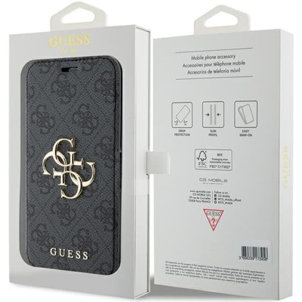 Guess iPhone 15 Pro Plånboksfodral Metall Logo - Grå