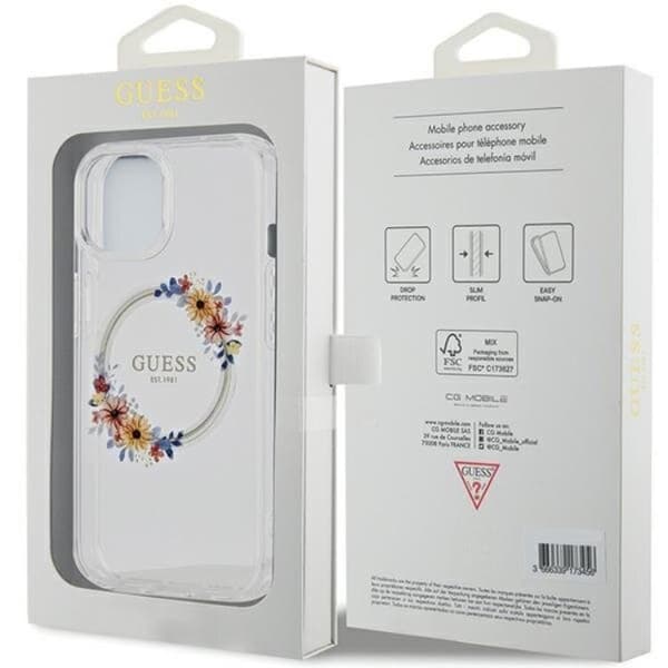 Guess iPhone 15 Mobilskal Magsafe IML Flowers Wreatch
