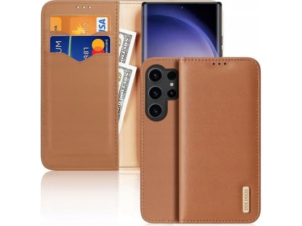 Etui Dux Ducis Hivo z klaff og blokk RFID til Samsung Galaxy S24+ - brun