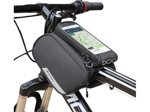 Wozinsky polkupyörän runkolaukku + irrotettava puhelinkotelo jopa 6.5" 1.5l musta (WBB7BK)