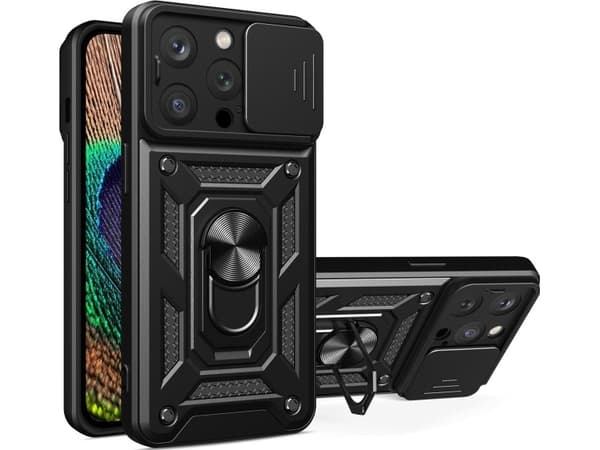 Hurtel Hybrid Armor Camshield-deksel til iPhone 14 Pro Max pansret deksel med kameradeksel sort