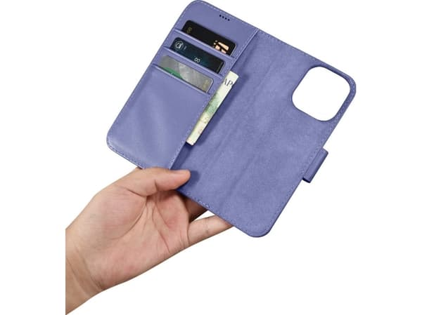 iCarer iCarer Lommebokveske 2-i-1 iPhone 14 Pro Max-deksel Skinnflipdeksel Anti-RFID lys lilla (WMI14220728-LP)