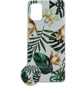 Etui til iPhone 11 Pro Max med planter og holder, Hvit/Grønn