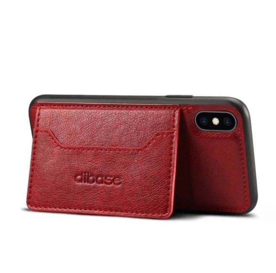 Trendikäs iPhone XS/X keinonahkakotelo, jossa on korttitasku, punainen