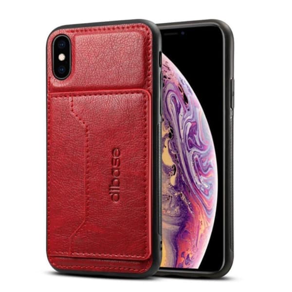 Trendikäs iPhone XS/X keinonahkakotelo, jossa on korttitasku, punainen