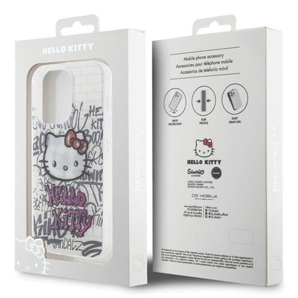 Hello Kitty iPhone 14 Pro Mobilskal Bricks Graffiti - Vit