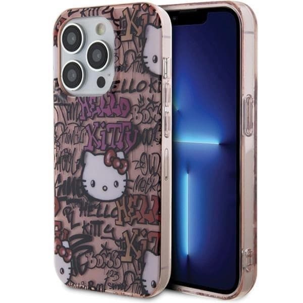 Hello Kitty iPhone 13 Pro Max Mobilskal IML Tags Graffiti - Rosa
