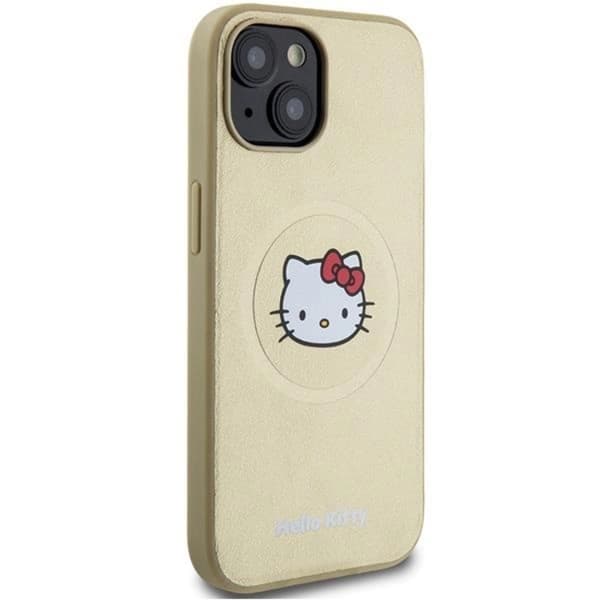 Hello Kitty iPhone 14 Mobilskal Magsafe Läder Kitty Head - Guld