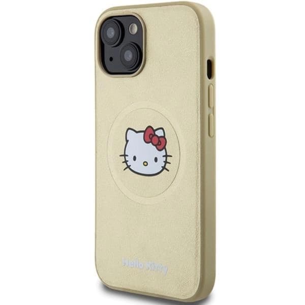 Hello Kitty iPhone 14 Mobilskal Magsafe Läder Kitty Head - Guld
