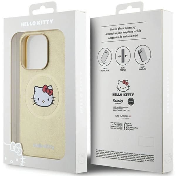 Hello Kitty iPhone 13 Pro Max Mobilskal Magsafe Läder Kitty Head - Guld