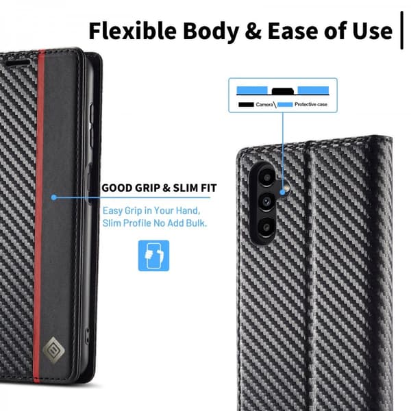 LC.IMEEKE Plånboksfodral Samsung Galaxy A15 Kolfibertextur