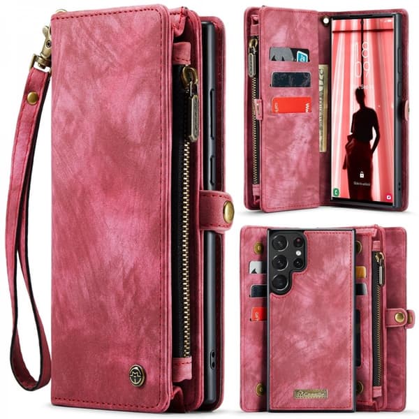 CaseMe Multi-Slot 2 i 1 Plånboksfodral Galaxy S24 Ultra Röd