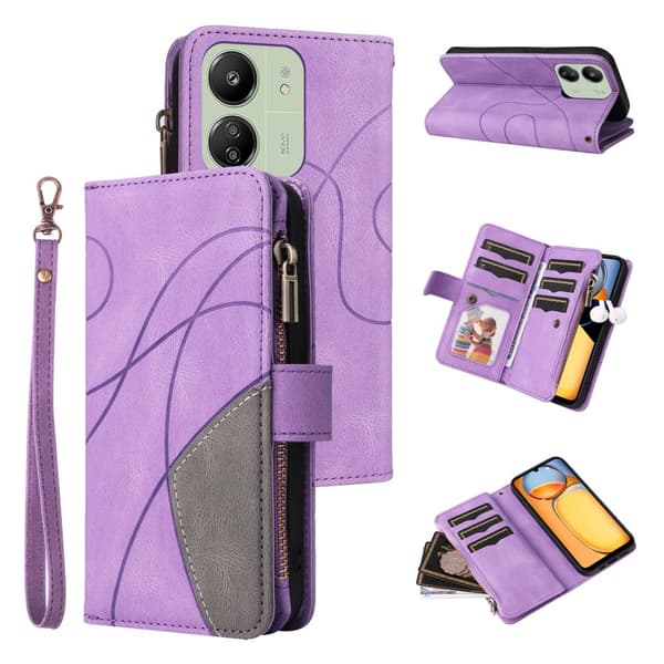 KT Wallet Case til Xiaomi Redmi 13C - Lilla-sort