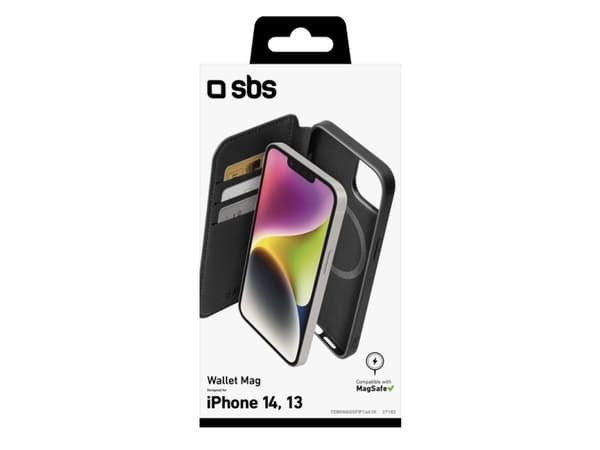 SBS TEBKMAGSFIP1461K, Lompakkokotelo, Apple, iPhone 13 iPhone 14, 15,5 cm (6.1"), Musta
