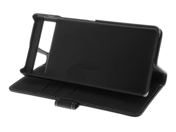 Insmat Exclusive - Lommebok for mobiltelefon - ekte skinn, polykarbonat, kartong+papir+aluminiumsfolie - svart - for Google Pixel 7a