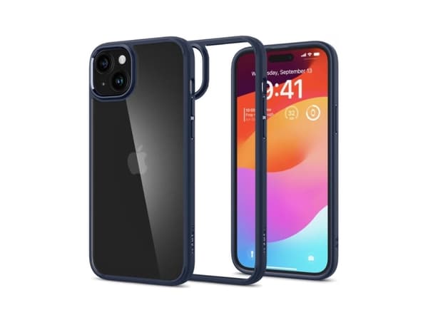 Spigen Crystal Hybrid, Omslag, Apple, iPhone 15 Plus, 17 cm (6.7"), Marinblå, Transparent