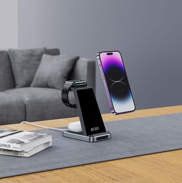Tech-Protect 3-in-1 Trådlös Laddare iPhone, Apple Watch, AirPods - Svart