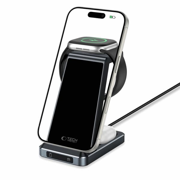 Tech-Protect 3-in-1 Trådlös Laddare iPhone, Apple Watch, AirPods - Svart