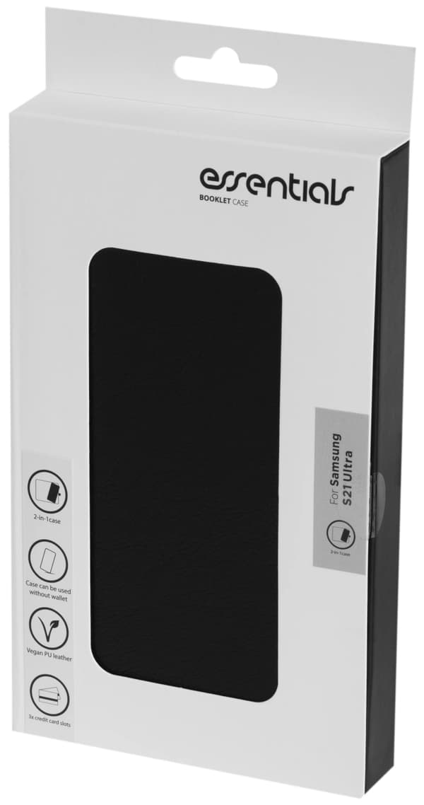 Essentials Samsung S21 Ultra PU wallet, detach, 3 card, Black