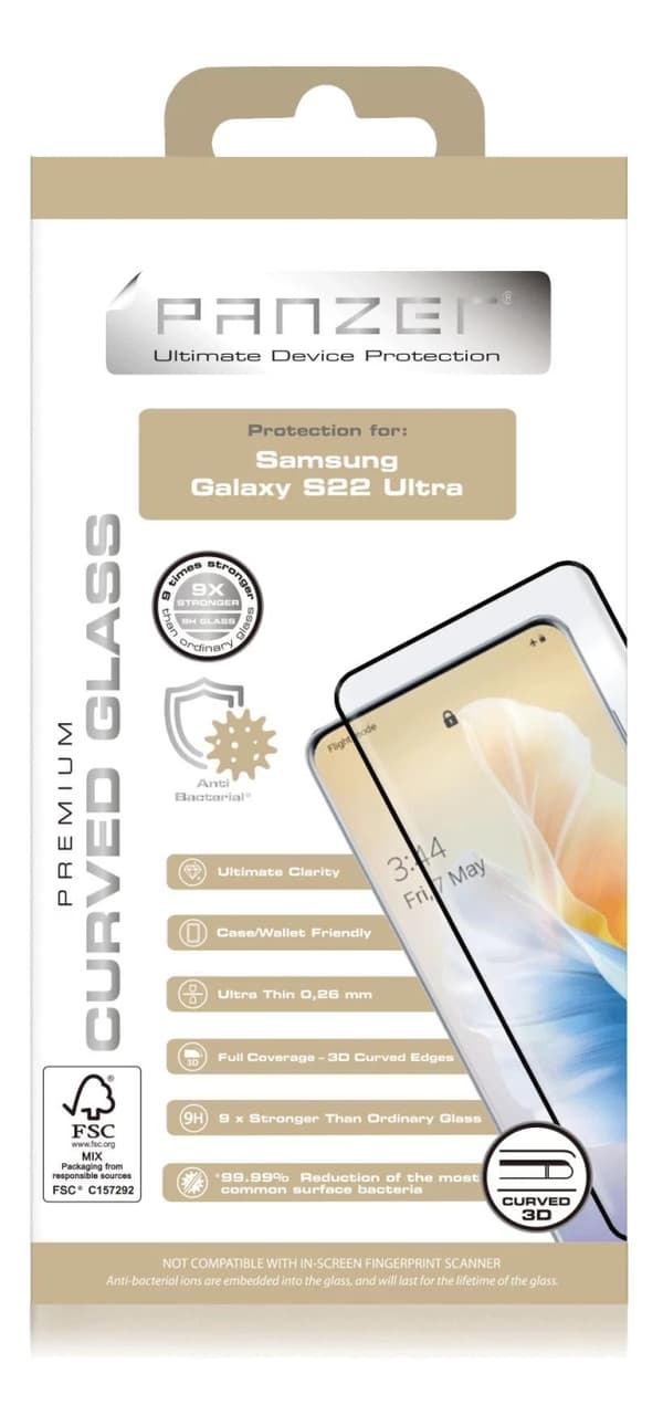 Panzer Samsung Galaxy S22 Ultra Curved Glass, svart
