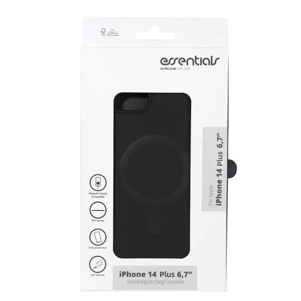 Essentials iPhone 14 Plus Mag-bakdeksel i silikon, svart