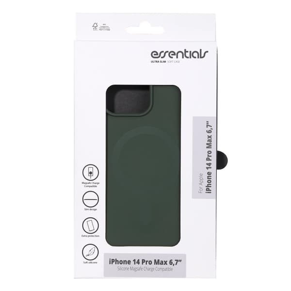 Essentials iPhone 14 Pro Max Mag bakdeksel i silikon, grønn
