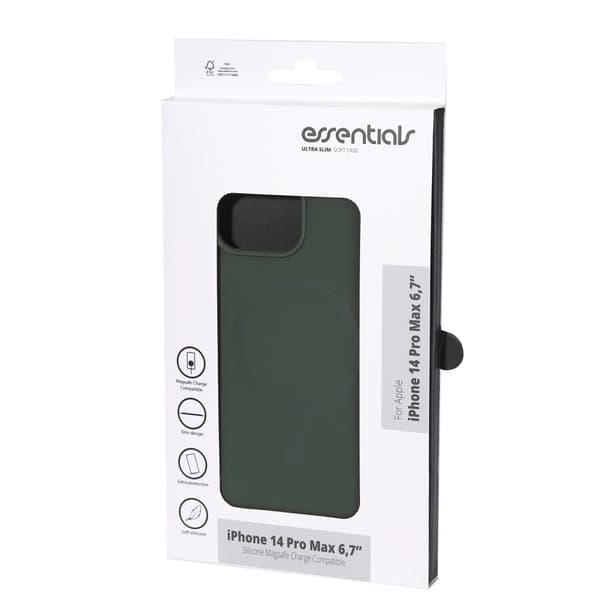 Essentials iPhone 14 Pro Max Mag bakdeksel i silikon, grønn