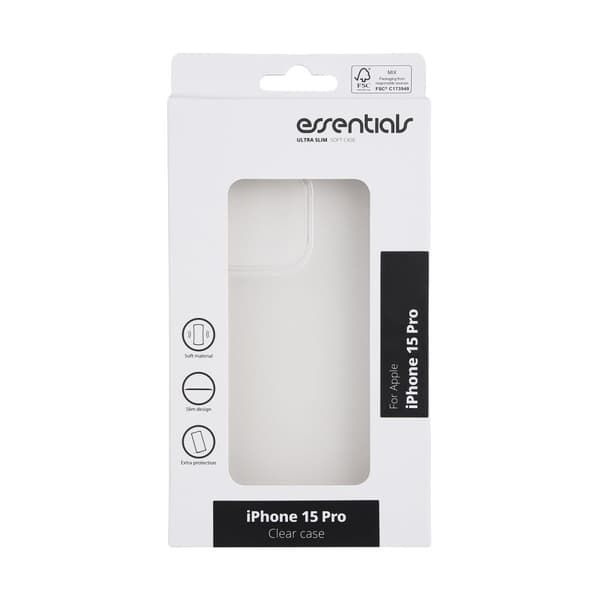 Essentials iPhone 15 Pro TPU back cover, transparent