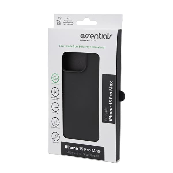 Essentials iPhone 15 Pro Max silicone back cover, black