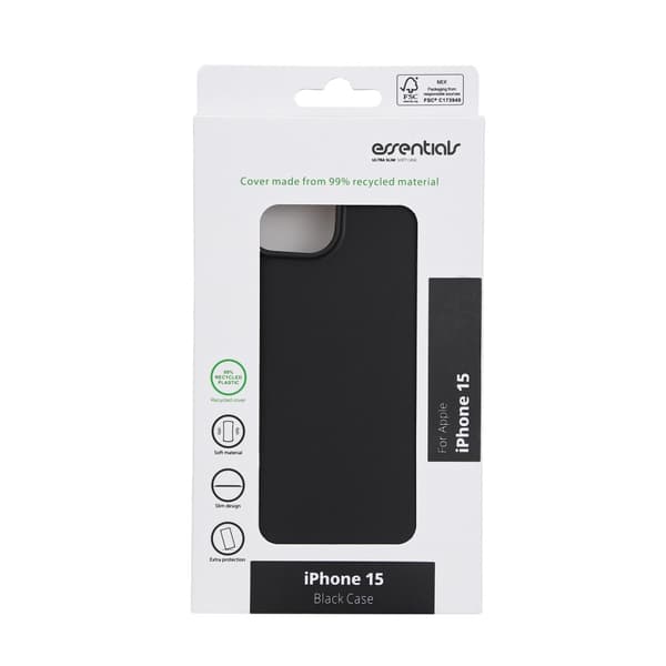 Essentials iPhone 15 TPU back cover, 99% recycled, black