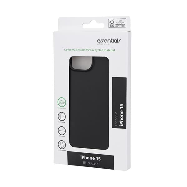 Essentials iPhone 15 TPU back cover, 99% recycled, black