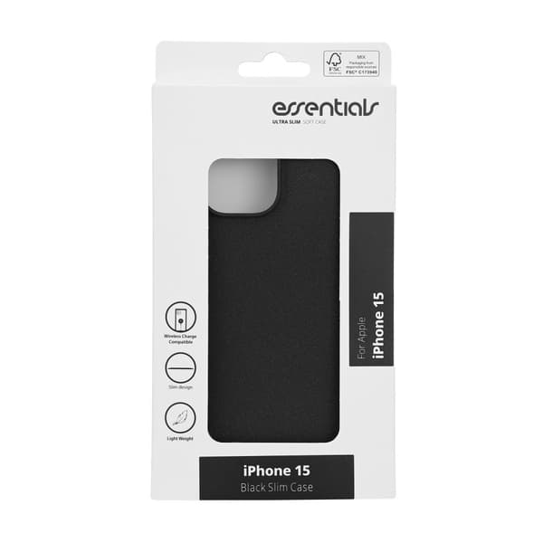 Essentials iPhone 15 sand bursted back cover, black/grey