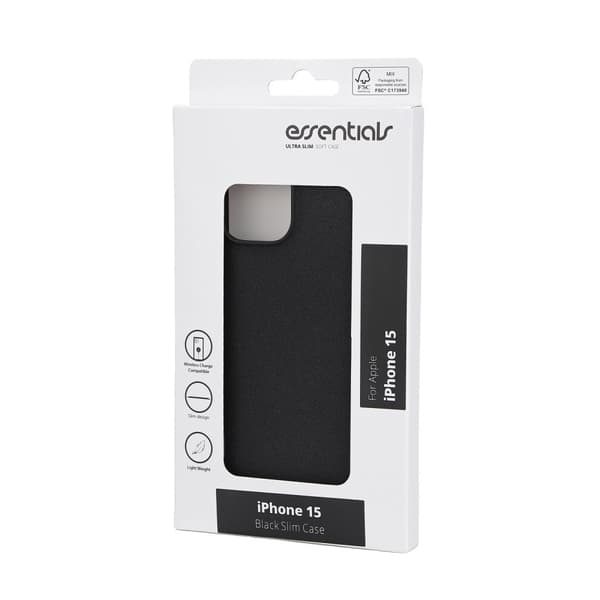 Essentials iPhone 15 sand bursted back cover, black/grey