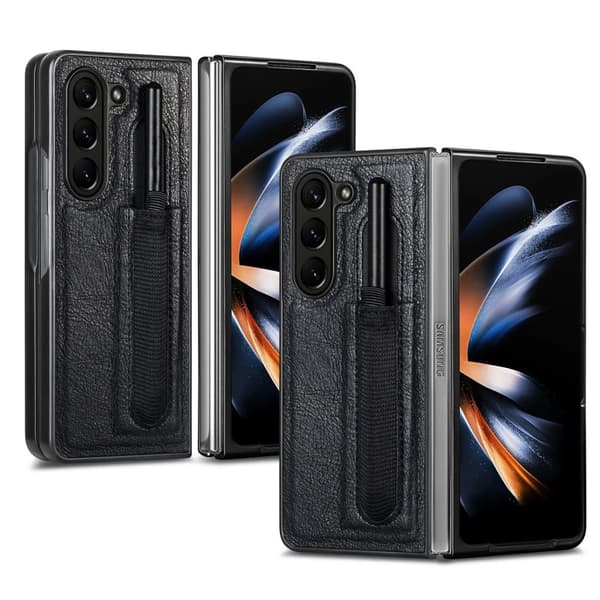 Läderfodral med pennhållare för Samsung Galaxy Z Fold 5